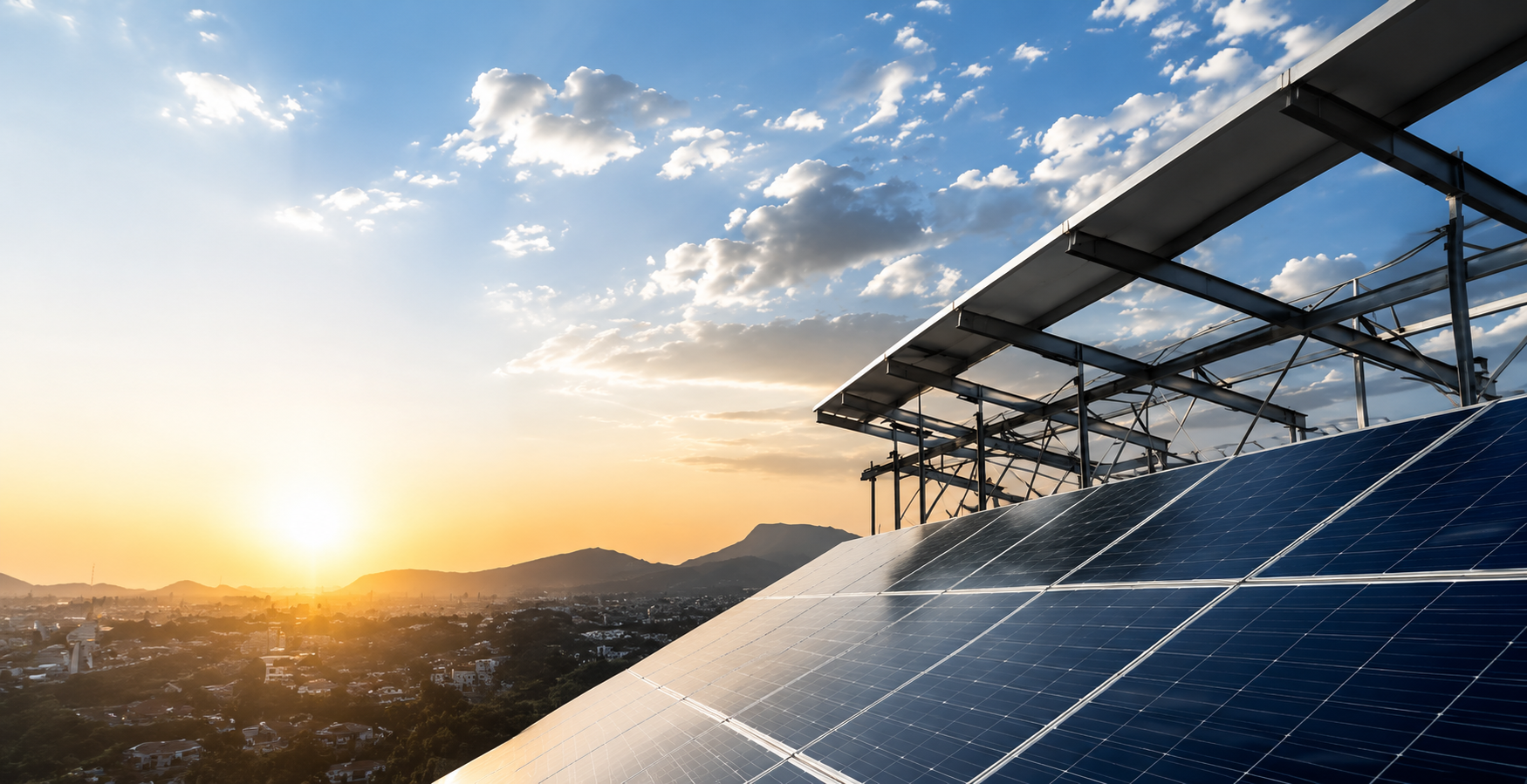 Solar panel structure at sunset